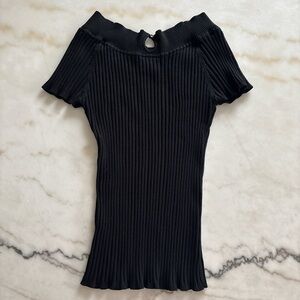 Ribbed Off-Shoulder stretchy Black Knit Top size M